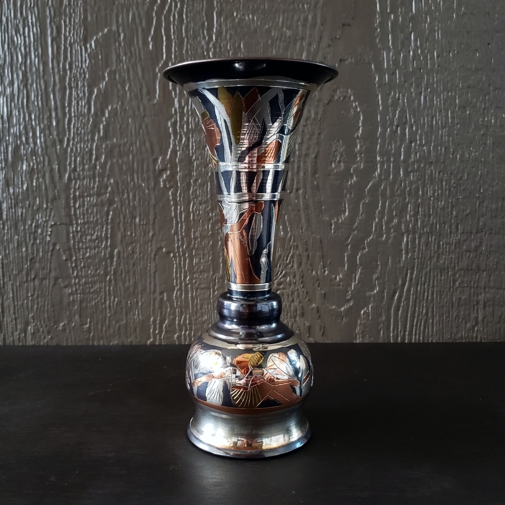 Vintage Ancient Egyptian Style Handmade Metal Vase Ornament - Picture 1 of 5